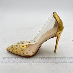 FSJ Gold Rivets Studded Pointed Toe Transparent Pumps High Heels Shoes